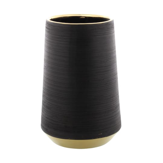 CosmoLiving by Cosmopolitan Set of 2 Black Porcelain Glam Vase, 5" x 8"